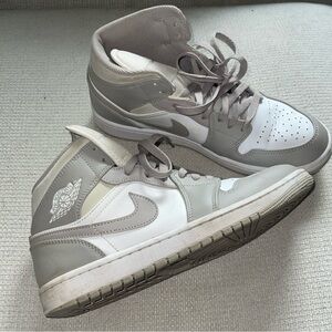 Nike Air Jordan 1 Mid Grey and White Sneakers